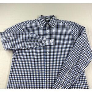 Bergdorf Goodman Shirt Mens Medium Blue Check Button Up Long Sleeve Italy Made